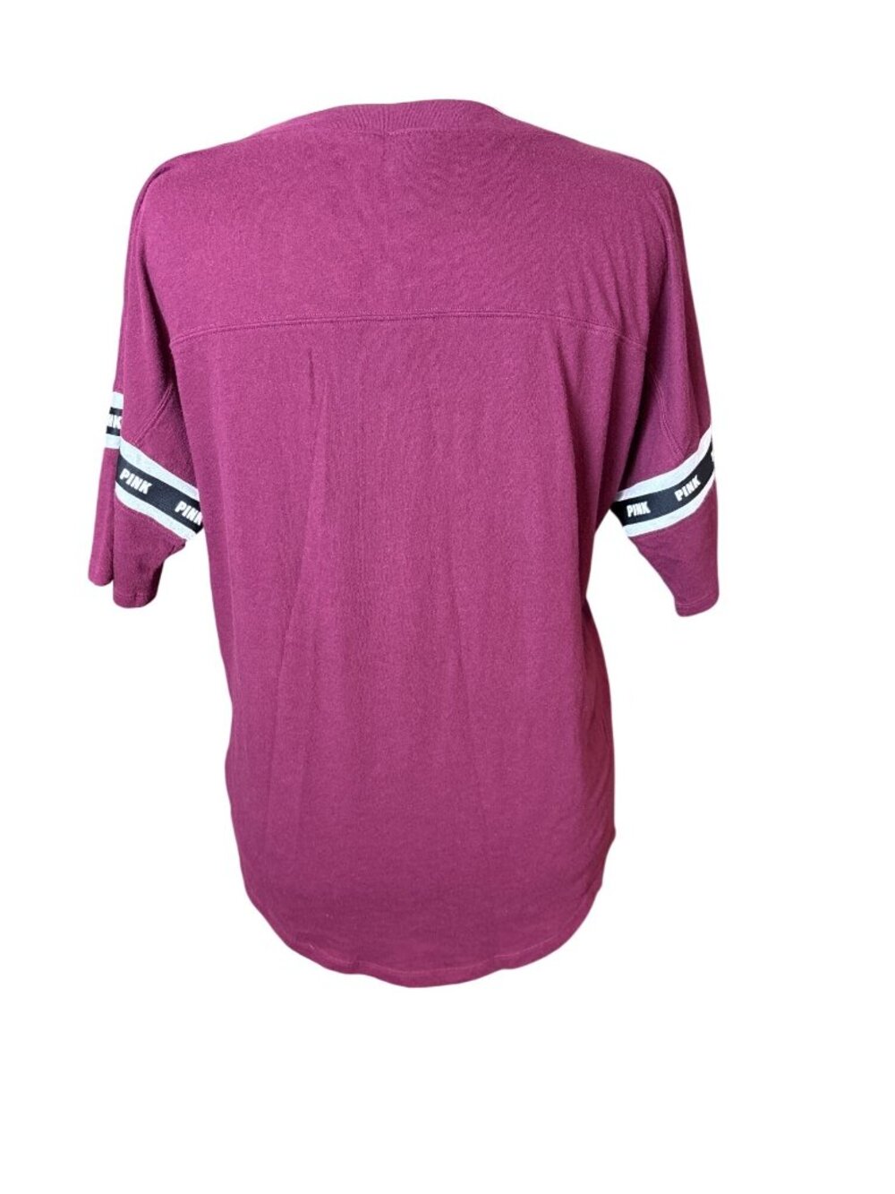 Pink Victorias Secret Burgundy Sequin Logo V-Neck Shirt Size M - Picture 2 of 5